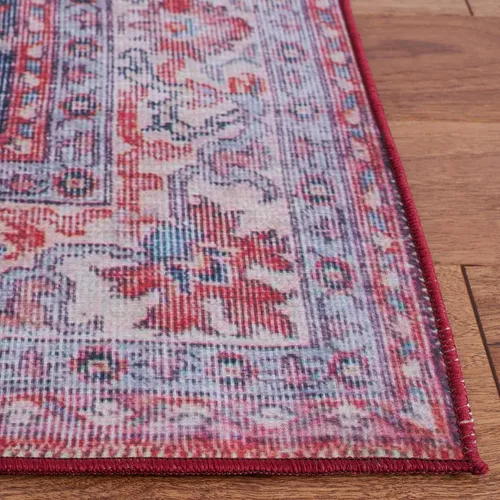 Miniatura 4 de SAFAVIEH Tucson Collection - Alfombra lavable de 2 pies 6 pies x 8 pies, rojo y beige, antideslizante y fácil de limpiar, ideal para pasillo
