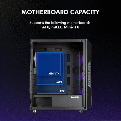 Miniatura 8 de Zalman i3 NEO Carcasa de PC ATX de Torre Media, 4 ventiladores RGB fijos preinstalados para alto rendimiento de flujo de aire, puerta oscilante