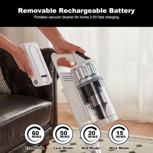 Miniatura 5 de Aspiradora inalámbrica – Aspiradoras para el hogar, 45 KPA 550 W, portátil, 60 minutos de tiempo de funcionamiento, batería recargable para pelo