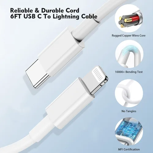 Miniatura 2 de Cargador rápido para iPhone, cargador para iPhone 14 [certificado MFi] de 40 W, bloque de cargador de pared plegable de doble puerto USB-C rápido