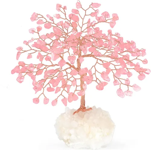 Miniatura 7 de Árbol de la Vida de Cristal de Piedras Preciosas, Base de Racimo de Cuarzo Rosa Natural y Cuarzo Transparente, Cristal Curativo de Energía Positiva