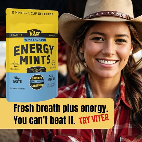 Miniatura 4 de Viter Energy Mentas de cafeína de 40 mg, sin azúcar, vitaminas B, veganas, aumenta el enfoque de alerta energizado rápido, píldoras de suplemento