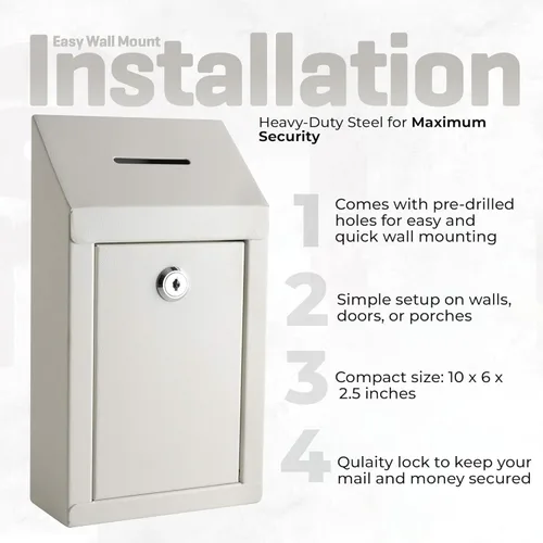 Miniatura 5 de Caja de donación de metal, caja de sugerencias con ranura y cerradura, caja de bloqueo para caja de dinero, buzón impermeable al aire libre y caja