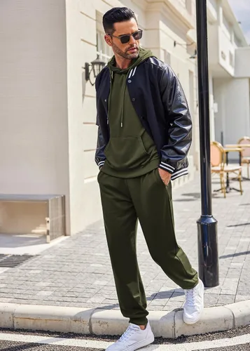 Miniatura 9 de COOFANDY Conjunto deportivo de 2 piezas para hombre, conjunto deportivo casual con capucha