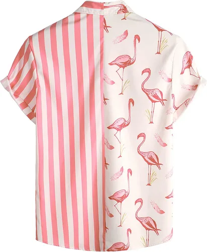 Miniatura 4 de VATPAVE Conjuntos hawaianos de flamenco para hombre, camisas casuales de manga corta con botones, trajes de verano