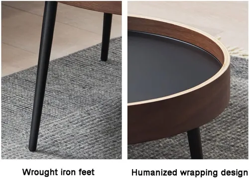 Miniatura 5 de Mesa de Centro Round Nesting Coffee Table Set of 2 Small Round Side Table Wooden Sofa Table with Metal Legs for Living Room Apartment Tea Table