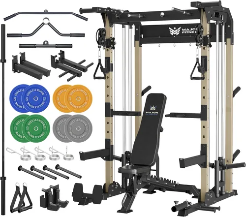 Miniatura 16 de MAJOR FITNESS F22 Power Rack, 1600lbs - Estante para sentadillas todo en uno con sistema de polea doble, marco de acero resistente, accesorios
