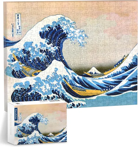 PieceRelax Arte de Pared en Lienzo de Rompecabezas 366 Piezas de Plástico para Adultos - Hokusai - La Gran Ola de Kanagawa - Regalo Único y