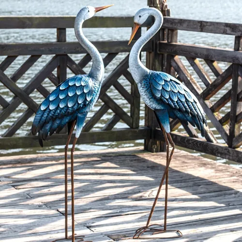 Miniatura 7 de Kircust Estatuas de Garza Azul para Exteriores Esculturas de Garza de Jardín de Metal, Arte de Patio de Pájaros Grande 47-48 Pulgadas, Juego de 2