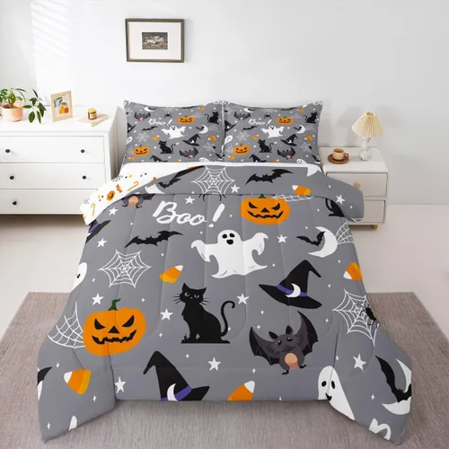 Miniatura 50 de Erosebridal Juego de ropa de cama de murciélago de Halloween, tamaño individual, juego de edredón de estrellas con purpurina y galaxia para niños