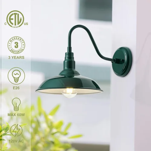 Miniatura 3 de Luz de granero de cuello de cisne de 10 pulgadas para exteriores, luces verdes para porche con interior blanco, cúpula pequeña, para patio, cuello