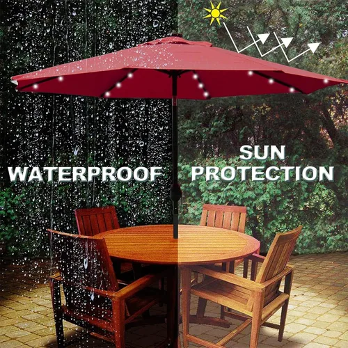 Miniatura 4 de Blissun - Sombrilla solar de 9 pies para exteriores, 32 luces LED, parasol ideal para patio, jardín, cubierta, piscina y playa (rojo)