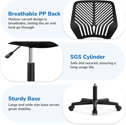 Miniatura 6 de Yaheetech Silla de escritorio linda para estudiantes, de respaldo bajo, sin brazos, silla de estudio con soporte lumbar, silla ajustable y giratoria