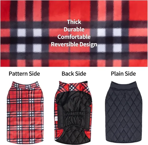 Miniatura 3 de CuteBone Chaqueta de invierno para perro, reversible, ajustable, resistente al viento y al agua, abrigo grueso para perros pequeños a grandes