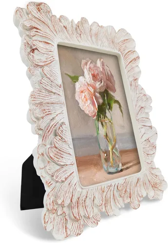 Miniatura 6 de Marcos de fotos vintage blancos para pared y mesa, marcos de fotos antiguos pequeños de 4 x 6 pulgadas con diseño floral adornado, estilo pintado a