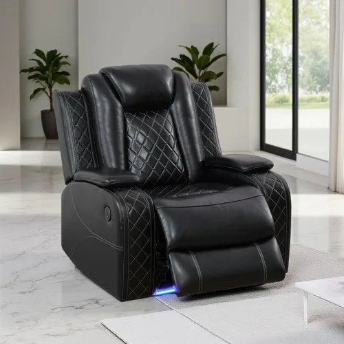 Miniatura 66 de Juego de Sofá Reclinable Eléctrico, Juego de Sofá y Sillón Reclinable de Cuero Negro, Juegos de Muebles de Sala de Estar, Sofá de Dos Plazas
