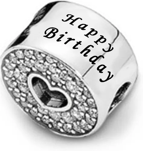 Miniatura 3 de Abalorio de feliz cumpleaños para pulseras, collares, colgantes, corazón, mujeres, hermanas, tía, nieta, celebración, familia, Metal, Circonita