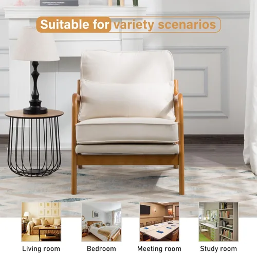Miniatura 7 de Silla decorativa con cojín, moderno sillón tapizado de mediados de siglo, sofá de lectura individual, respaldo alto con tela de lino + marco