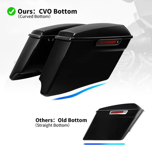 TCMT - Alforjas duras estiradas de 4" en negro vívido con cierre negro para Harley 2014-2024 Touring CVO Street Road Glide Road King