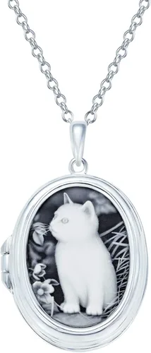 Personalizado grabado personalizado sostiene imagen vintage estilo antiguo simulado negro blanco ónix sentado gatito oval gato camafeo foto colgante