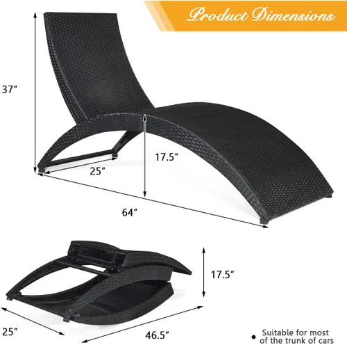 Miniatura 3 de Tangkula - Silla de salón plegable para patio, tumbona de mimbre para exteriores, silla de patio portátil con cojín, mueble de mimbre para todo