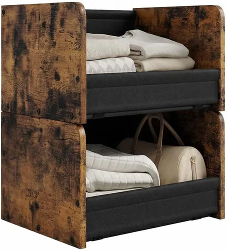 FOUCSSOMEI Organizador de armario apilable de 2 niveles y estantes apilables de almacenamiento – Madera y metal de alta resistencia, fácil montaje,