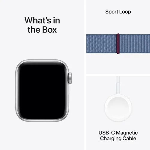 Miniatura 8 de Apple Watch SE (2.ª generación) [GPS 1.575 in] Smartwatch con caja de aluminio plateado con bucle deportivo azul invierno. Monitor de fitness