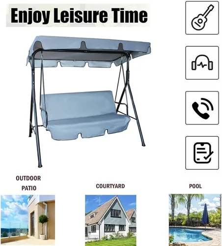 Miniatura 6 de Juego de funda para toldo de columpio para patio, impermeable, 210D, 3 asientos, de repuesto, funda superior y funda de asiento para silla