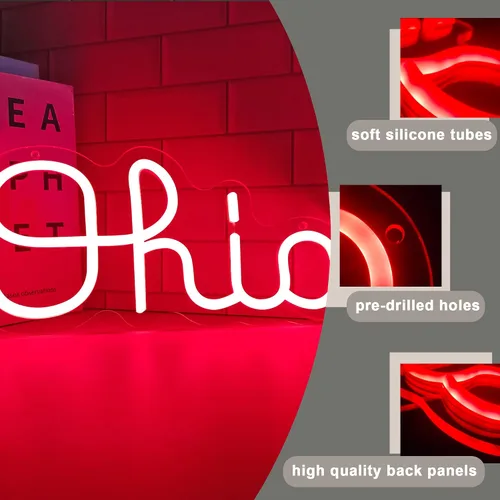 Miniatura 2 de Ohio State - Letreros de neón para decoración de pared, letreros LED de Ohio regulables para decoración de bar, dormitorio, decoración