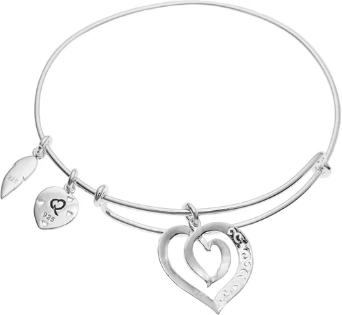 Miniatura 3 de Qina C Pulsera ajustable de plata de ley con dije colgante de hoja de corazón para madre e hija, Plata de ley Plata