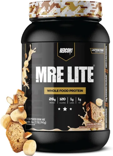 REDCON1 MRE Lite Proteína en Polvo de Alimentos Integrales, Pan de Plátano y Nueces - Reemplazo de Comida Bajo en Carbohidratos y Sin Suero con