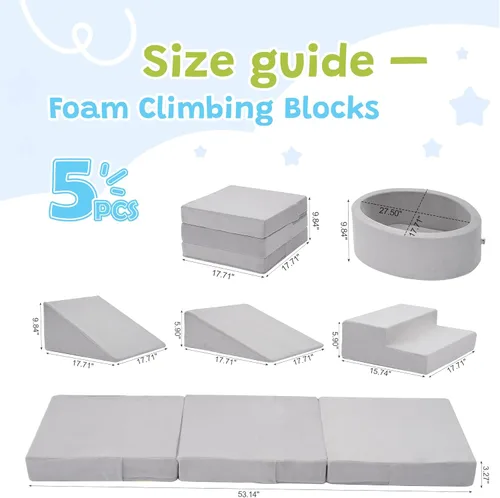 Miniatura 2 de Elftopia Bloques de escalada de espuma con pozo de bolas y escaleras para niños pequeños de 1 a 3 años, juego suave para gatear en interiores, juego