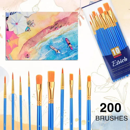 Miniatura 3 de Juego de pinceles de pintura acrílica ESRICH, 20 paquetes / 200 piezas de pinceles de pelo de nylon, juego de pinceles de pintura adecuado para Azul