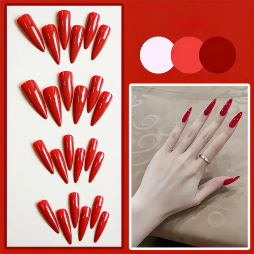 Miniatura 6 de Uñas postizas largas a presión con forma de almendra, uñas postizas acrílicas de color sólido con diseño de espejo de lujo, uñas artificiales