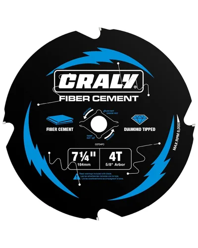 CRALY - Hoja de sierra circular de 7-1/4 pulgadas y 4 dientes para fibra de cemento Hardie, mandril de 5/8 pulgadas, punta de diamante