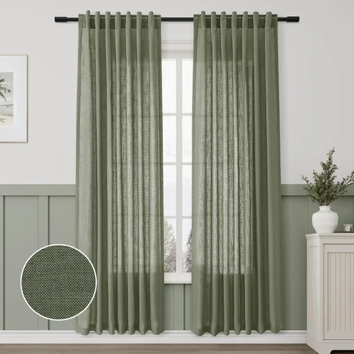 Miniatura 80 de Aersas Aqua Green Linen Curtains 84 Inches Long 2 Panels Set Back Tab Rod Pocket Living Room Curtain Farmhouse Rustic Light Filtering Hook Drapes