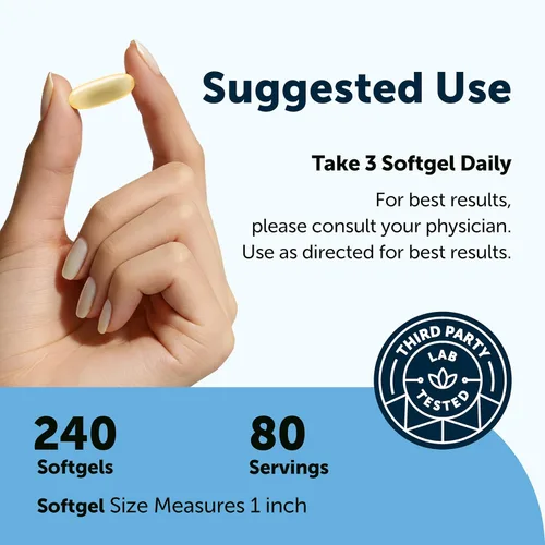 Miniatura 4 de Micro Ingredients Suplementos de aceite de pescado Omega 3 3,000 mg por porción, 240 cápsulas blandas Sabor a limón - Burpless EPA 540mg + DHA