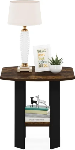 Miniatura 4 de Furinno DISEÑO SIMPLE - Mesa auxiliar de 2 niveles, mesita de noche, mesita con estantes abiertos, mesita de cama, para sala de estar, dormitorio