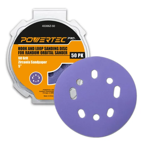 Miniatura 28 de POWERTEC 25PK, 40 Granos, Discos de Lijado de 5 Pulgadas - Gancho y Bucle, Discos de Lijado de Óxido de Aluminio de 5 Pulgadas de 8 Agujeros
