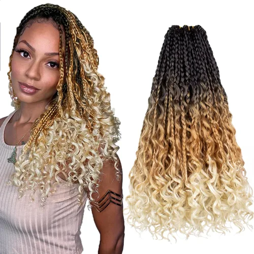 Miniatura 26 de Beverlee Goddess Box - Trenzas de ganchillo de 8 pulgadas, 8 paquetes de trenzas de ganchillo bohemias, extremos rizados, pelo sintético rizado