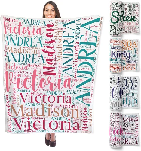 Miniatura 4 de Manta personalizada, mantas personalizadas, 30 x 40 pulgadas, regalo para mejor amigo con nombres artísticos de palabras, 8 colores y fuentes, manta