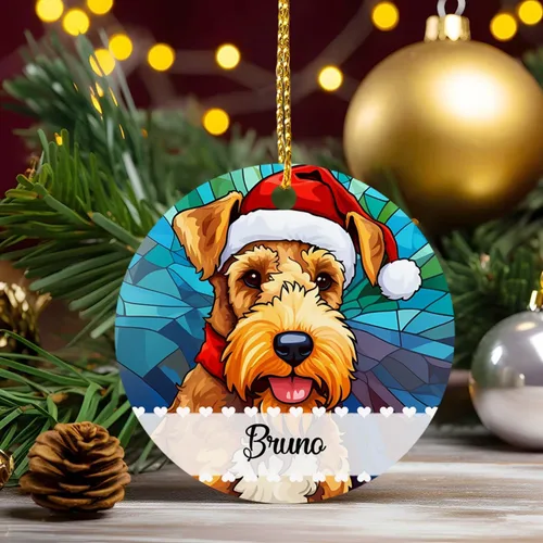 Miniatura 4 de Airedale Terrier - Adorno de Navidad para perro, regalo para Acción de Gracias, perros personalizados con sombrero de Navidad, adornos de Airedale