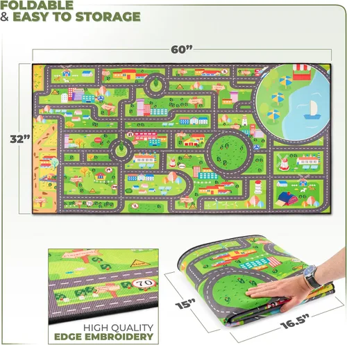 Miniatura 2 de Sorbus Alfombra de coche City Road lavable para niños, alfombra de automóvil, tapete de juego de piso, fácil de limpiar, alfombras lavables