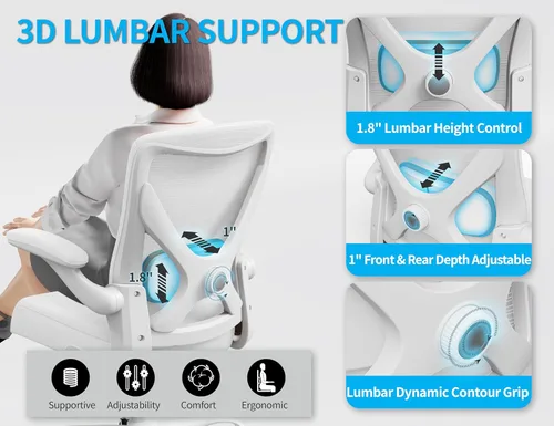 Miniatura 5 de Silla de oficina blanca para personas grandes y altas - 400 libras, silla de escritorio para computadora de asiento ancho, silla gamer ergonómica