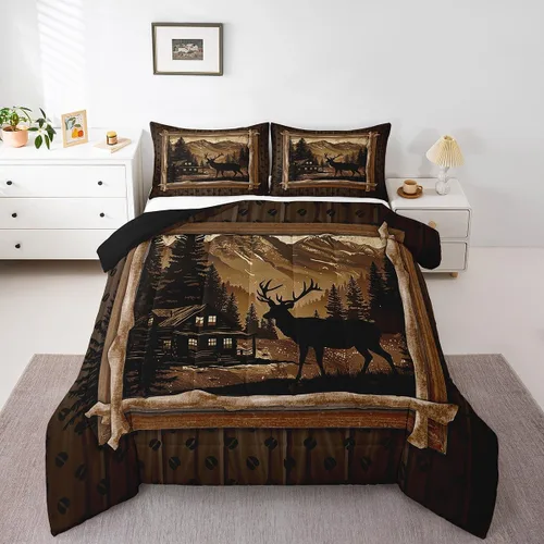 Miniatura 19 de Feelyou juego de ropa de cama con diseño de ciervo para niños y niñas, tamaño twin, con huella de pata de ciervo, juego de edredón ultra suave