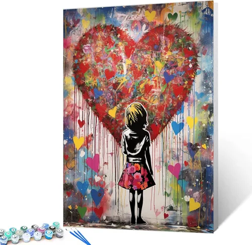 Tucocoo Banksy - Kit de pintura de graffiti por números, lienzo de 16 x 20 pulgadas, pintura al óleo digital para adultos con pinceles y pigmento