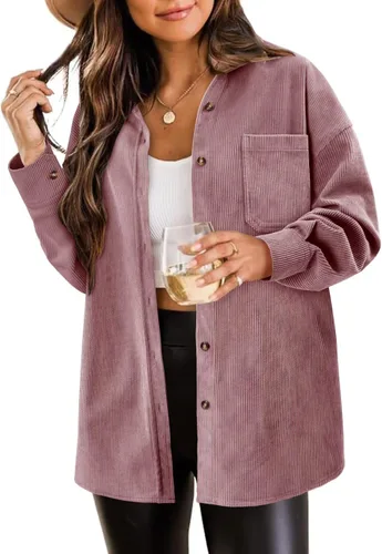 Miniatura 3 de Magritta Camisas de manga larga con cuello en V y botones para mujer, blusas de gran tamaño con bolsillos