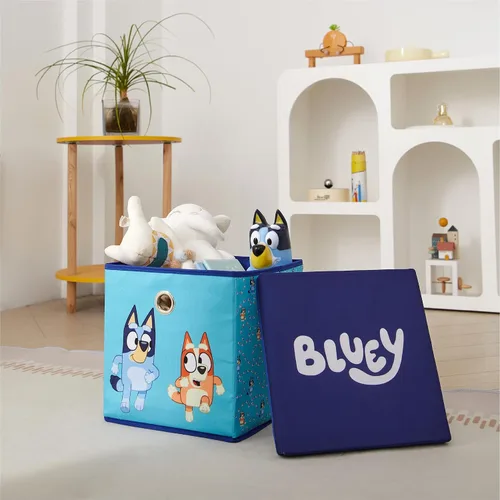 Miniatura 6 de Idea Nuova Bluey Cubo de almacenamiento de tela plegable, contenedor organizador de 10 pulgadas con tapa para dormitorio, sala de juegos y armario
