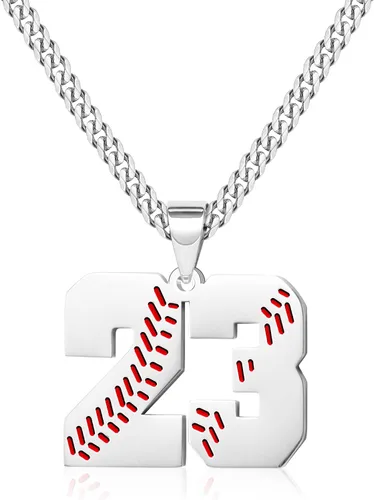 Miniatura 10 de Btysun Collares de béisbol de béisbol número 0-99 dijes de acero inoxidable para hombres, regalos de béisbol, papá, marido, regalo de Navidad