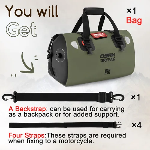 Miniatura 8 de OSAH DRYPAK Bolsa de lona impermeable – Bolsa seca para motocicleta con gran espacio de almacenamiento, bolsas de equipaje impermeables con bolsillo